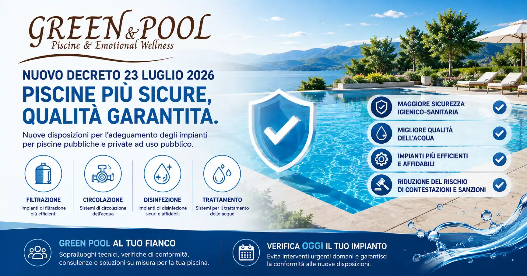 Scopri di più sull'articolo Nuovo Decreto Piscine 2026: obblighi di adeguamento e sicurezza degli impianti